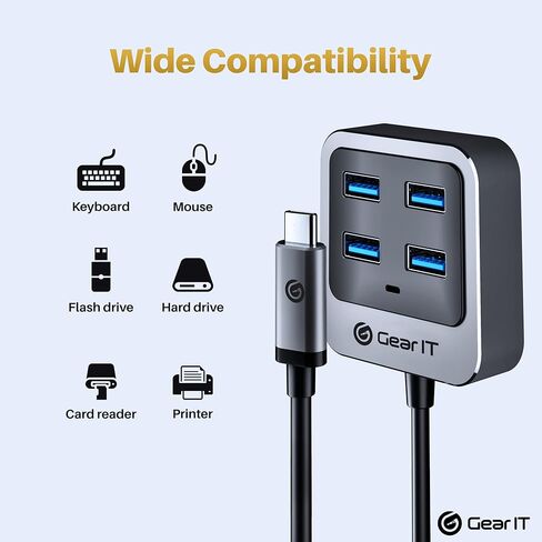 GEARit USB-C to USB Hub 4-Ports (All 4-Port Simultaneous Charge up to 10W) x4 Type-A USB 3.2, Type C Thunderbolt 3/4 Compatible for MacBook Pro 2020, iPad Pro 2020 in Saudi Arabia