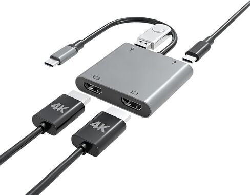 محول USB C إلى HDTV مزدوج، 4K@60 هرتز HDTV Splitter تمديد العرض للشاشات المزدوجة، نظام MacOS يسمح فقط بوضع المرآة، يسمح Windows بعرض شاشات متعددة 3 شاشات منفصلة لـ 100W PD، منفذ USB-A in Saudi Arabia