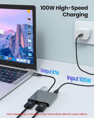 محول USB C إلى HDTV مزدوج، 4K@60 هرتز HDTV Splitter تمديد العرض للشاشات المزدوجة، نظام MacOS يسمح فقط بوضع المرآة، يسمح Windows بعرض شاشات متعددة 3 شاشات منفصلة لـ 100W PD، منفذ USB-A in Saudi Arabia