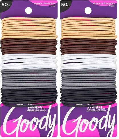 Goody Ouchless Elastic Hair Tie - 50 Count, Neutral Colors - 2MM for Fine to Medium Hair - Pain-Free Hair Accessories for Men, Women, Boys, and Girls - for Long Lasting Braids, Ponytails in Saudi Arabia