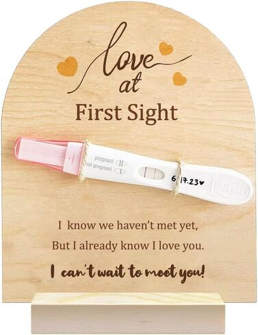 1 Pc Wooden Pregnancy Announcement Sign, Love at First Sight Wooden Pregnancy Test Keepsake with Base & Twine Rope Pregnancy Reveal to Husband Dad to Be Gift for Display in Saudi Arabia