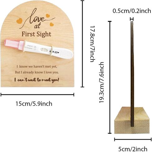 1 Pc Wooden Pregnancy Announcement Sign, Love at First Sight Wooden Pregnancy Test Keepsake with Base & Twine Rope Pregnancy Reveal to Husband Dad to Be Gift for Display in Saudi Arabia