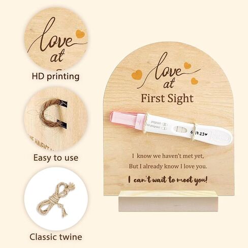 1 Pc Wooden Pregnancy Announcement Sign, Love at First Sight Wooden Pregnancy Test Keepsake with Base & Twine Rope Pregnancy Reveal to Husband Dad to Be Gift for Display in Saudi Arabia
