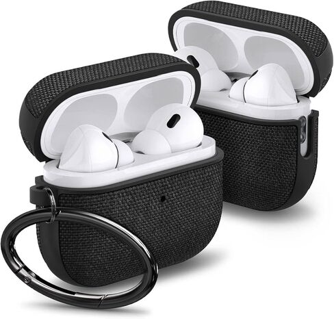 Spigen Urban Fit مصمم لحافظة AirPods Pro الجيل الثاني 2022/2023 (كابل USB-C/Lightning) غطاء قماش ممتاز مع حلقة تسلق - أسود in Kuwait