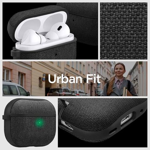 Spigen Urban Fit مصمم لحافظة AirPods Pro الجيل الثاني 2022/2023 (كابل USB-C/Lightning) غطاء قماش ممتاز مع حلقة تسلق - أسود in Kuwait