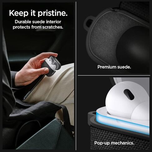 Spigen Urban Fit مصمم لحافظة AirPods Pro الجيل الثاني 2022/2023 (كابل USB-C/Lightning) غطاء قماش ممتاز مع حلقة تسلق - أسود in Kuwait