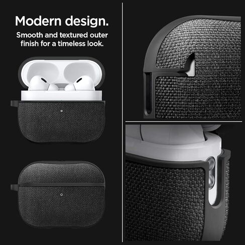 Spigen Urban Fit مصمم لحافظة AirPods Pro الجيل الثاني 2022/2023 (كابل USB-C/Lightning) غطاء قماش ممتاز مع حلقة تسلق - أسود in Kuwait