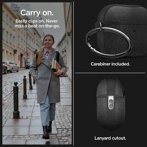 Spigen Urban Fit مصمم لحافظة AirPods Pro الجيل الثاني 2022/2023 (كابل USB-C/Lightning) غطاء قماش ممتاز مع حلقة تسلق - أسود in Kuwait