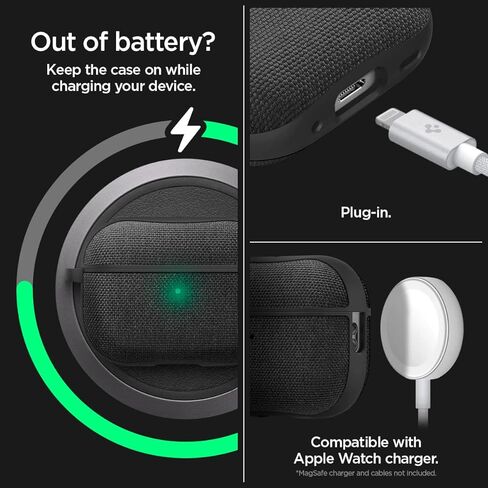Spigen Urban Fit مصمم لحافظة AirPods Pro الجيل الثاني 2022/2023 (كابل USB-C/Lightning) غطاء قماش ممتاز مع حلقة تسلق - أسود in Kuwait