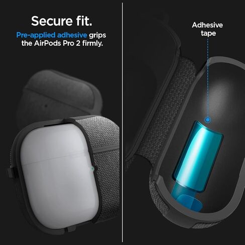 Spigen Urban Fit مصمم لحافظة AirPods Pro الجيل الثاني 2022/2023 (كابل USB-C/Lightning) غطاء قماش ممتاز مع حلقة تسلق - أسود in Kuwait