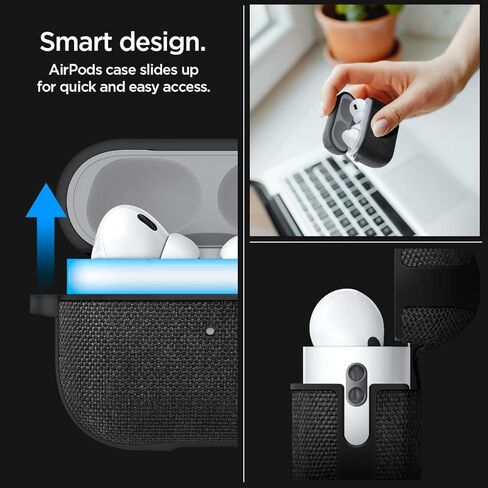 Spigen Urban Fit مصمم لحافظة AirPods Pro الجيل الثاني 2022/2023 (كابل USB-C/Lightning) غطاء قماش ممتاز مع حلقة تسلق - أسود in Kuwait