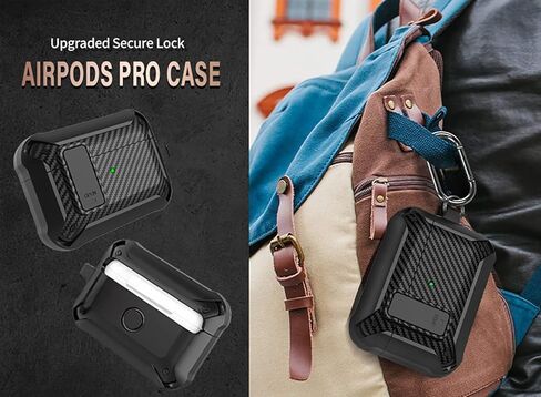 حافظة لجهاز Airpod Pro الجيل الثاني/الأول بقفل غطاء مع سلسلة مفاتيح وقلم منظف، غطاء واقٍ لكامل الجسم العسكري Airpod Pro 2/1 مقاوم للصدمات، أسود in Saudi Arabia