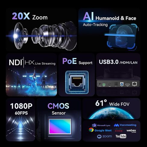 Tenveo PTZ Bundle/Kits - 20X AI Auto-Tracking NDI PTZ Camera(*3) with HDMI/USB3.0/LAN(PoE), 7’’ LCD Quad-Screen NDI Joystick Controller, 4K HDMI + SDI Video Switcher and 8 Port Gigabit PoE Switch in Saudi Arabia