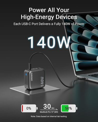 شاحن كمبيوتر محمول، شاحن USB C بقدرة 140 واط كحد أقصى، شحن سريع متعدد الأجهزة بـ 4 منافذ، محول طاقة GaN المتقدم، لأجهزة MacBook، وسلسلة iPhone 17/16، وSamsung Galaxy، وPixel، والمزيد in Saudi Arabia