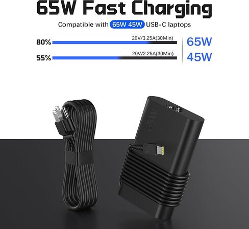 QFA 2025 بديل نحيف جديد لشاحن الكمبيوتر المحمول Lenovo 65W USB C متوافق مع Lenovo ThinkPad/Yoga/Chromebook الكمبيوتر المحمول نوع C محول الطاقة السريع in Kuwait