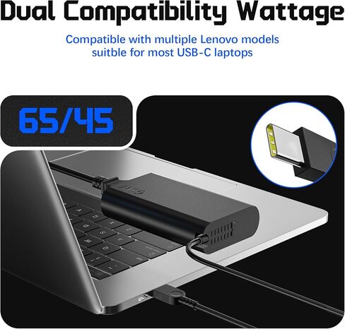 QFA 2025 بديل نحيف جديد لشاحن الكمبيوتر المحمول Lenovo 65W USB C متوافق مع Lenovo ThinkPad/Yoga/Chromebook الكمبيوتر المحمول نوع C محول الطاقة السريع in Kuwait