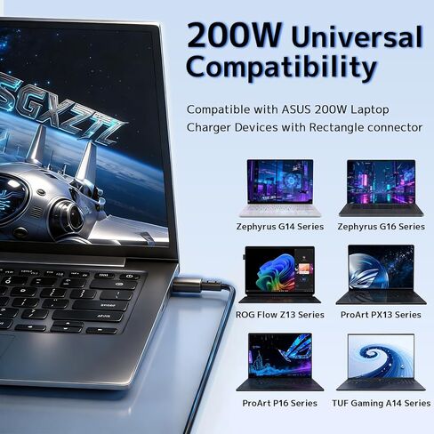 محول تيار متردد 200 وات 20 فولت 10 أمبير متوافق مع شاحن الكمبيوتر المحمول ASUS ROG Zephyrus G16 G14 GU605MY GU605MI GU605CP GA403WW GA403WR Flow Z13 GZ302EA TUF Gaming A14 FA401UU FA401UV ProArt P16 H7606WV مزود الطاقة in Kuwait