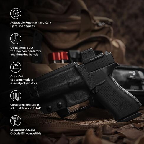 GRITR OWB Kydex Right/Left Hand Gun Holster Compatible with Glock 43X - Optic Cut, Fits Safariland QLS/G-Code RTI Attachments, Adjustable Belt Loops, Open Bottom in Kuwait