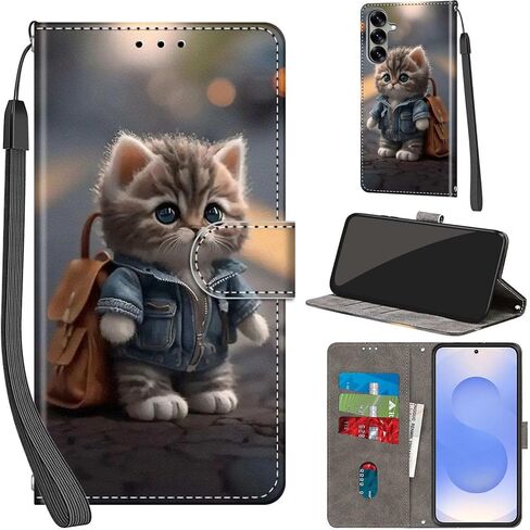 Case Wallet for Samsung Galaxy S25 / S24, with [3 Card Slots], Kickstand Magnetic Closure PU Leather Shockproof Protective Flip Cover 6.2", Cat in Saudi Arabia