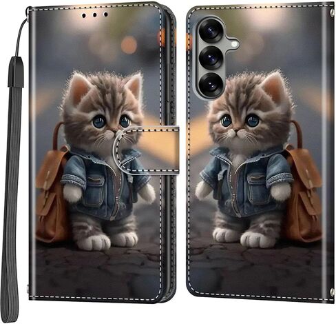 Case Wallet for Samsung Galaxy S25 / S24, with [3 Card Slots], Kickstand Magnetic Closure PU Leather Shockproof Protective Flip Cover 6.2", Cat in Saudi Arabia