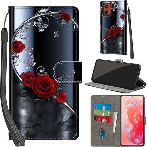 محفظة حافظة لهاتف Motorola Moto G Stylus 5G 2024، [مسند] حامل 3 بطاقات [غلاف داخلي من مادة TPU مقاوم للصدمات]، غطاء قلاب واقٍ مغناطيسي من جلد البولي يوريثان، فراشة وردية in Saudi Arabia