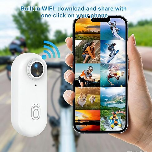 كاميرا PUSOKEI 1080P 2MP WiFi Action، كاميرا صغيرة يمكن ارتداؤها على الجسم مع مشبك خلفي، كاميرا فيديو رياضية محمولة للأمان والعمل والحراسة والسفر (أبيض) in Saudi Arabia