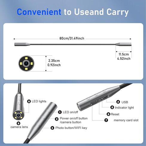 PUSOKEI 1080P HD WiFi Action Camera, Wearable Neck Camera with Flexible Rod and Panoramic View, 8H Battery Life, LED Flashlight, for Travel, Hiking, Indoor Security in Saudi Arabia