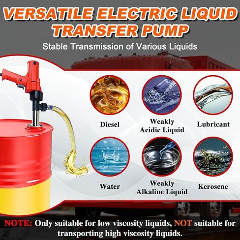 مضخة نقل الوقود الكهربائية 2480 وات، 110 فولت 13000 دورة في الدقيقة، تتضمن خرطوم سلك فولاذي 3M + أنبوب من الفولاذ المقاوم للصدأ 91 سم للديزل ومواد التشحيم والماء والسائل اللزج قليلاً - مضخة برميلية كهربائية سعة 55 جالونًا in Kuwait