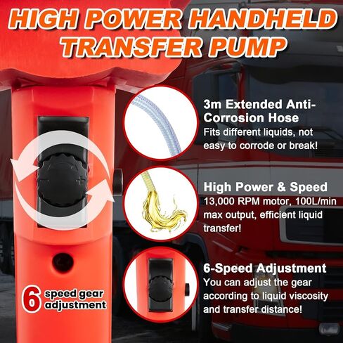 مضخة نقل الوقود الكهربائية 2480 وات، 110 فولت 13000 دورة في الدقيقة، تتضمن خرطوم سلك فولاذي 3M + أنبوب من الفولاذ المقاوم للصدأ 91 سم للديزل ومواد التشحيم والماء والسائل اللزج قليلاً - مضخة برميلية كهربائية سعة 55 جالونًا in Kuwait