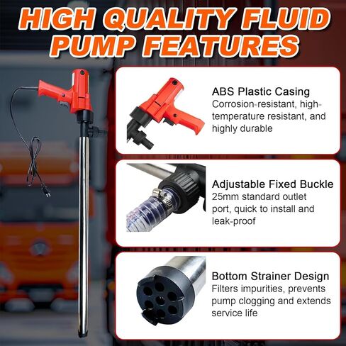 مضخة نقل الوقود الكهربائية 2480 وات، 110 فولت 13000 دورة في الدقيقة، تتضمن خرطوم سلك فولاذي 3M + أنبوب من الفولاذ المقاوم للصدأ 91 سم للديزل ومواد التشحيم والماء والسائل اللزج قليلاً - مضخة برميلية كهربائية سعة 55 جالونًا in Kuwait