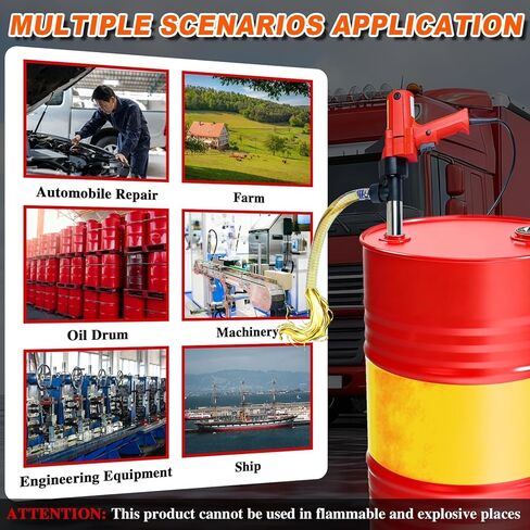 مضخة نقل الوقود الكهربائية 2480 وات، 110 فولت 13000 دورة في الدقيقة، تتضمن خرطوم سلك فولاذي 3M + أنبوب من الفولاذ المقاوم للصدأ 91 سم للديزل ومواد التشحيم والماء والسائل اللزج قليلاً - مضخة برميلية كهربائية سعة 55 جالونًا in Kuwait