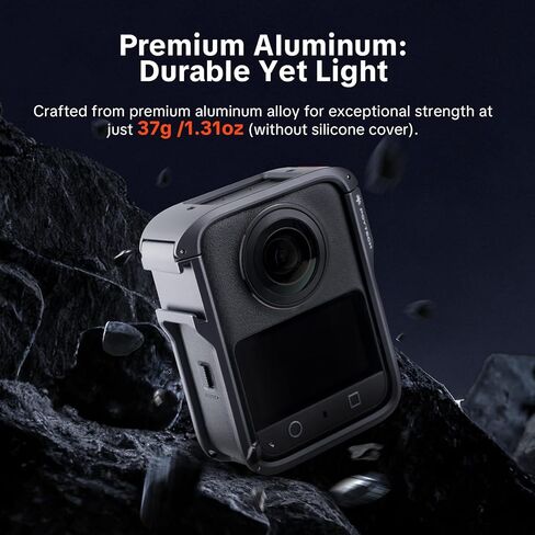 PGYTECH Camera Cage for DJI OSMO 360, Durable Aluminum Alloy Protective Case with Quick Release Knob, Built-in Cold Shoe Mounts and 1/4" Threads, Silicone Lens Cover Action Camera Frame in Saudi Arabia