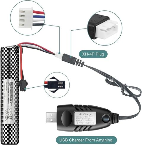 بطارية Airsoft 11.1 فولت 2000 مللي أمبير في الساعة SM2P مع شاحن USB لجهاز Airsoft Gel Water Bead Blaster، بطاريات قابلة لإعادة الشحن، جهاز التحكم عن بعد والتطبيق، بطاريات المركبات (عبوتان) in Kuwait