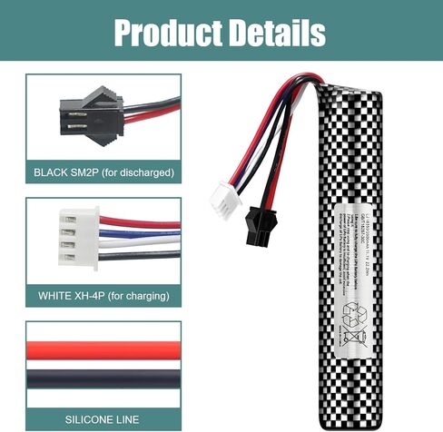 بطارية Airsoft 11.1 فولت 2000 مللي أمبير في الساعة SM2P مع شاحن USB لجهاز Airsoft Gel Water Bead Blaster، بطاريات قابلة لإعادة الشحن، جهاز التحكم عن بعد والتطبيق، بطاريات المركبات (عبوتان) in Kuwait