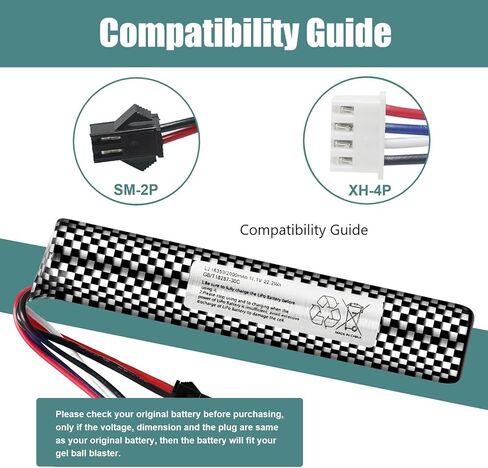 بطارية Airsoft 11.1 فولت 2000 مللي أمبير في الساعة SM2P مع شاحن USB لجهاز Airsoft Gel Water Bead Blaster، بطاريات قابلة لإعادة الشحن، جهاز التحكم عن بعد والتطبيق، بطاريات المركبات (عبوتان) in Kuwait