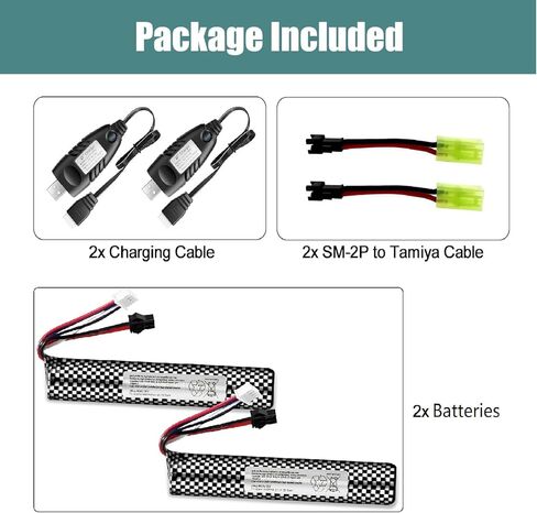 بطارية Airsoft 11.1 فولت 2000 مللي أمبير في الساعة SM2P مع شاحن USB لجهاز Airsoft Gel Water Bead Blaster، بطاريات قابلة لإعادة الشحن، جهاز التحكم عن بعد والتطبيق، بطاريات المركبات (عبوتان) in Kuwait