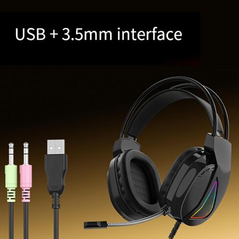 TWOLF H160 Gaming Headset, Over Ear USB Wired Headphones with 50mm Drivers and RGB Lighting, Volume Control Wheel, Comfortable Dual Headband in Saudi Arabia