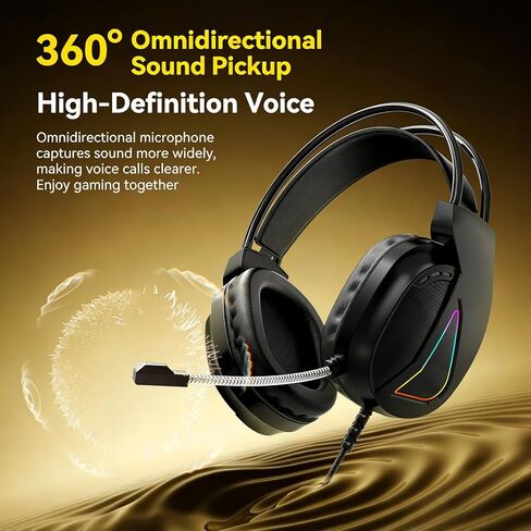 TWOLF H160 Gaming Headset, Over Ear USB Wired Headphones with 50mm Drivers and RGB Lighting, Volume Control Wheel, Comfortable Dual Headband in Saudi Arabia