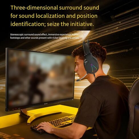 TWOLF H160 Gaming Headset, Over Ear USB Wired Headphones with 50mm Drivers and RGB Lighting, Volume Control Wheel, Comfortable Dual Headband in Saudi Arabia
