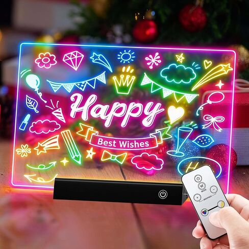 لوحة ملاحظات LED قابلة لإعادة الشحن مقاس 11.8 بوصة × 7.9 بوصة، وضعان و7 ألوان لوحة رسم LED قابلة للمسح الجاف من الأكريليك مع جهاز تحكم عن بعد، حامل، استخدام الغرفة/المنزل/المكتب، هدية عيد الميلاد/عيد الميلاد للأطفال/المراهقين/الأم (أبيض) in Kuwait