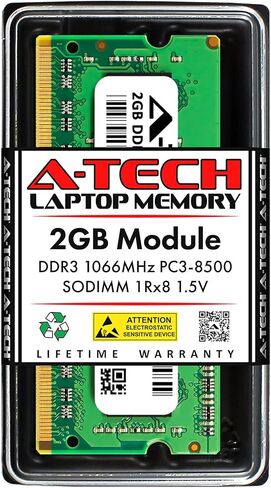 A-Tech 2GB RAM Replacement for Kingston KVR1066D3S8S7/2G | DDR3 1066MHz PC3-8500 1Rx8 1.5V SODIMM 204-Pin Memory Module in Saudi Arabia