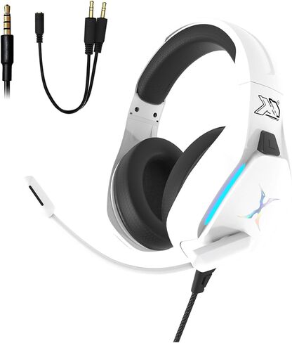 FOXXRAY BAL-67 Gaming Headset for PC, PS4, PS5, Xbox, Surround Sound Headphone with Noise Canceling Microphone, 50MM Dynamic Drivers, Wired 3.5mm Audio Jack, Breathable Mesh Ear Cushions - White in Saudi Arabia