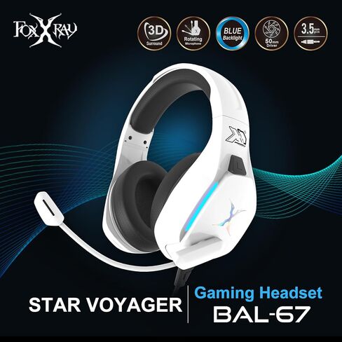 FOXXRAY BAL-67 Gaming Headset for PC, PS4, PS5, Xbox, Surround Sound Headphone with Noise Canceling Microphone, 50MM Dynamic Drivers, Wired 3.5mm Audio Jack, Breathable Mesh Ear Cushions - White in Saudi Arabia