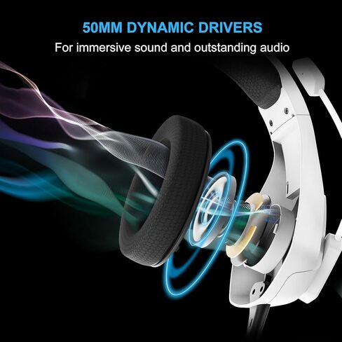 FOXXRAY BAL-67 Gaming Headset for PC, PS4, PS5, Xbox, Surround Sound Headphone with Noise Canceling Microphone, 50MM Dynamic Drivers, Wired 3.5mm Audio Jack, Breathable Mesh Ear Cushions - White in Saudi Arabia