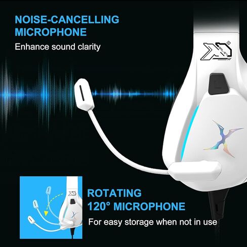 FOXXRAY BAL-67 Gaming Headset for PC, PS4, PS5, Xbox, Surround Sound Headphone with Noise Canceling Microphone, 50MM Dynamic Drivers, Wired 3.5mm Audio Jack, Breathable Mesh Ear Cushions - White in Saudi Arabia