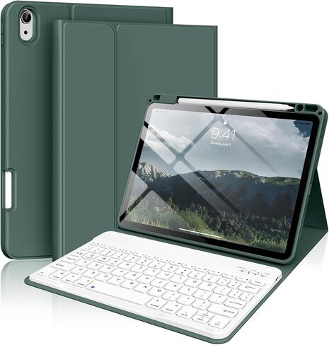 حافظة لوحة مفاتيح kenke لجهاز iPad Air 11 بوصة (M3/M2) 2025/2024، iPad Air الجيل الخامس/الرابع 10.9 بوصة 2022/2020، غطاء نحيف قابل للطي مع لوحة مفاتيح لاسلكية قابلة للفصل مغناطيسيًا، أبيض كريمي in Kuwait