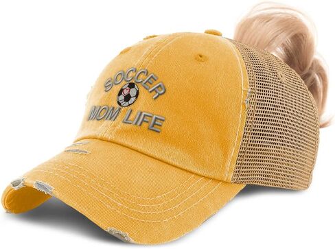 Custom Womens Ponytail Cap Soccer Mom Life Mommy Cotton Distressed Trucker Caps in Saudi Arabia