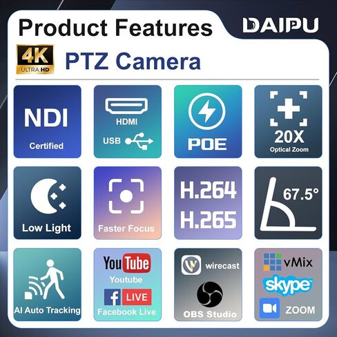 كاميرا NDI PTZ 4K 20X زووم بصري HDMI USB SDI LAN PoE AI تتبع تلقائي + وحدة تحكم كاميرا PTZ لمؤتمر الفيديو المباشر للكنيسة in Saudi Arabia