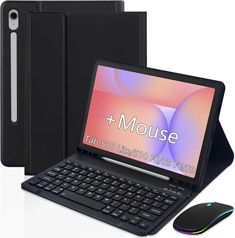 Keyboard Case for Samsung Galaxy Tab S10 Lite/S10 FE/S9 FE 10.9 inch /S9 11",Rechargable Detachable Keyboard with Type-C Charging Port Cover with Mouse (Black) in Saudi Arabia
