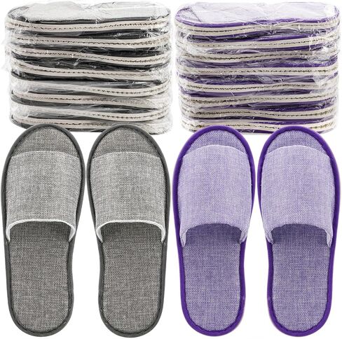 Frcctre 16 Pairs Disposable Slippers, Cotton Linen Open Toe Spa Slippers for Women and Men, Breathable Non-Slip Disposable Slippers for Travel Guests Hotel Home, Gray and Purple in Saudi Arabia